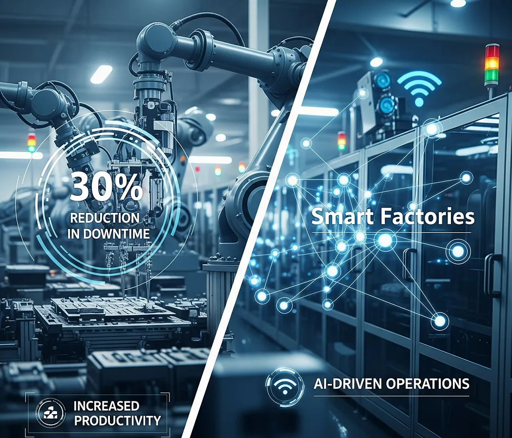 Smart factory floor with connected machinery and operators