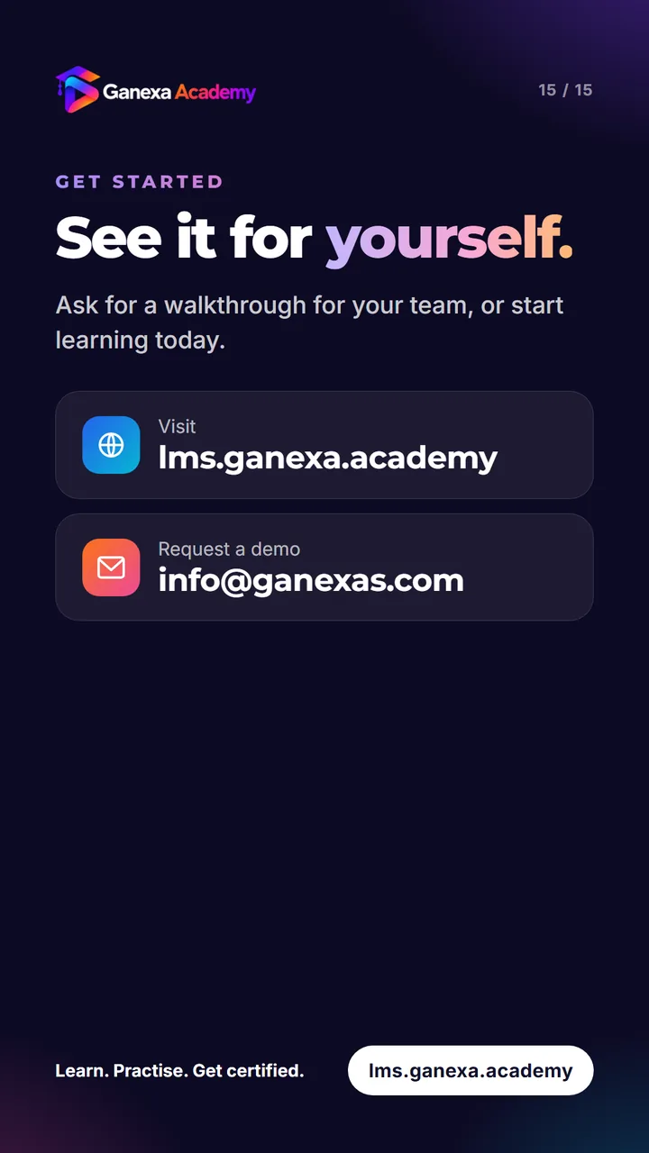 Get started: visit lms.ganexa.academy or request a demo at info@ganexas.com